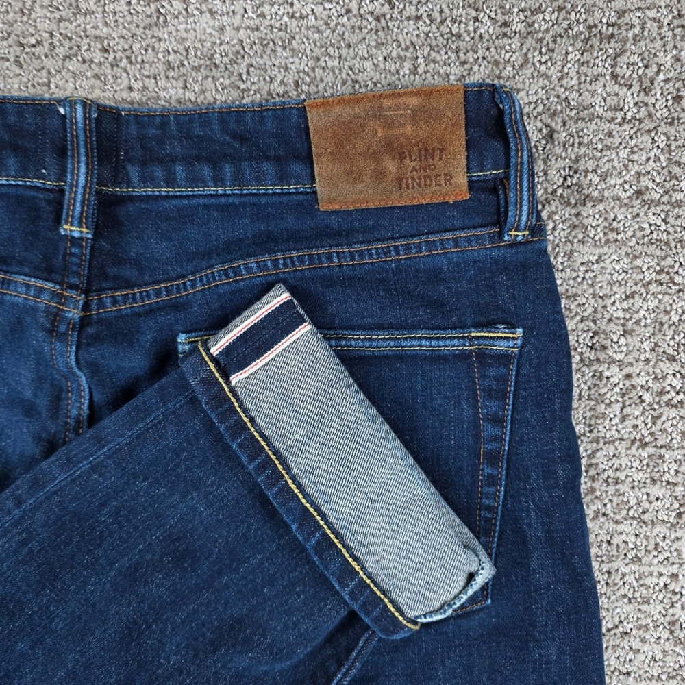Flint and Tinder Slim Fit Selvedge Denim Jeans Dark Wash Blue 30x30 Mens
